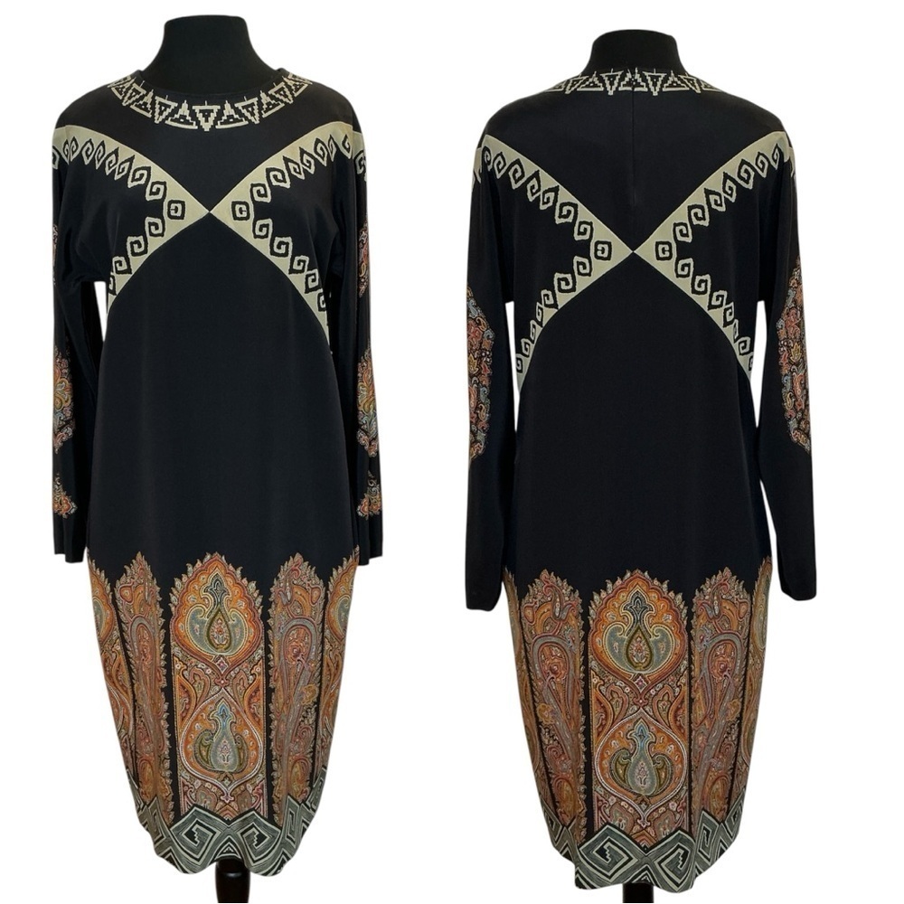 ETRO Silk Mixed Tribal and Paisley Print Sheath Midi Dress Size 44